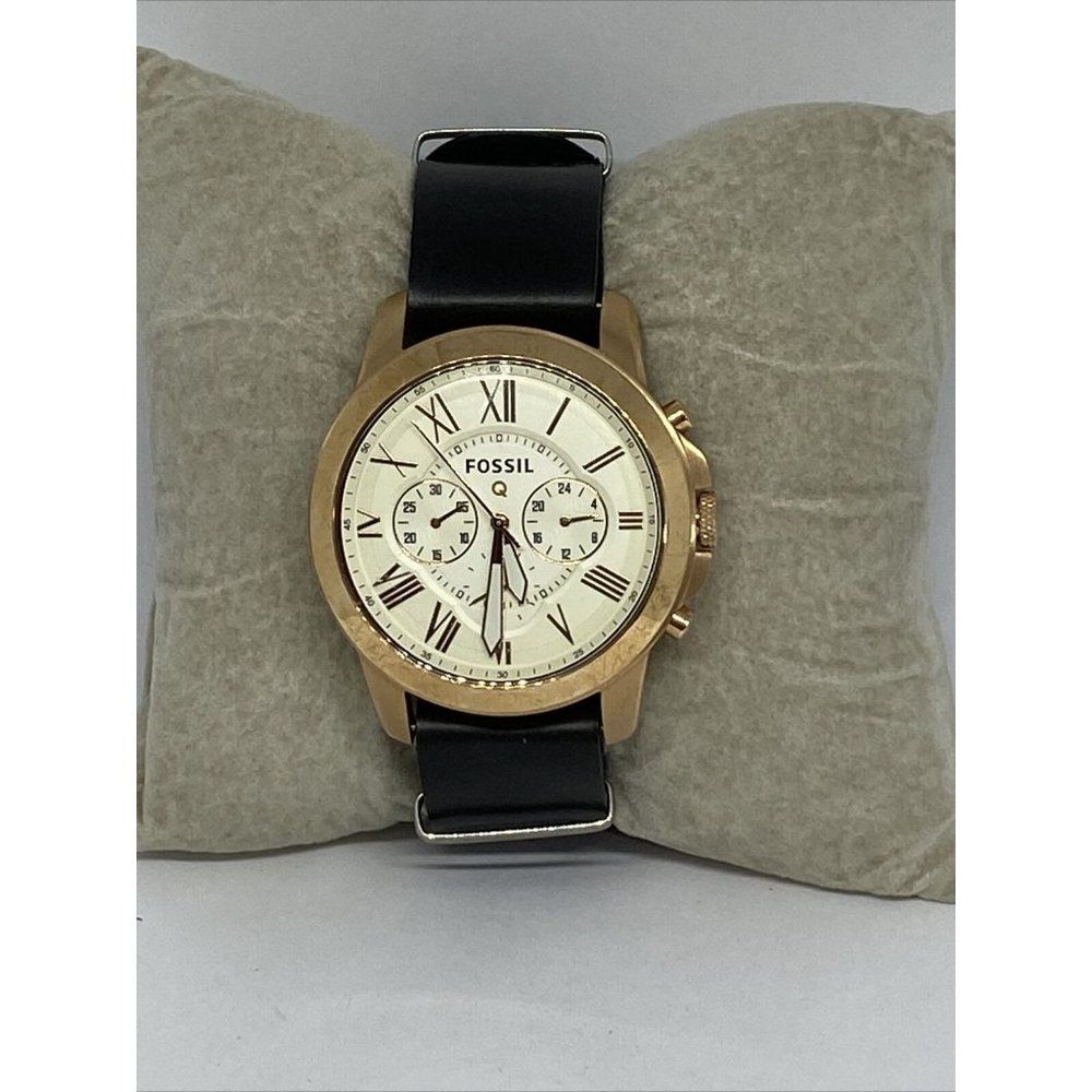 Fossil NDW1 Men's Black Leather Analog Cream Dial